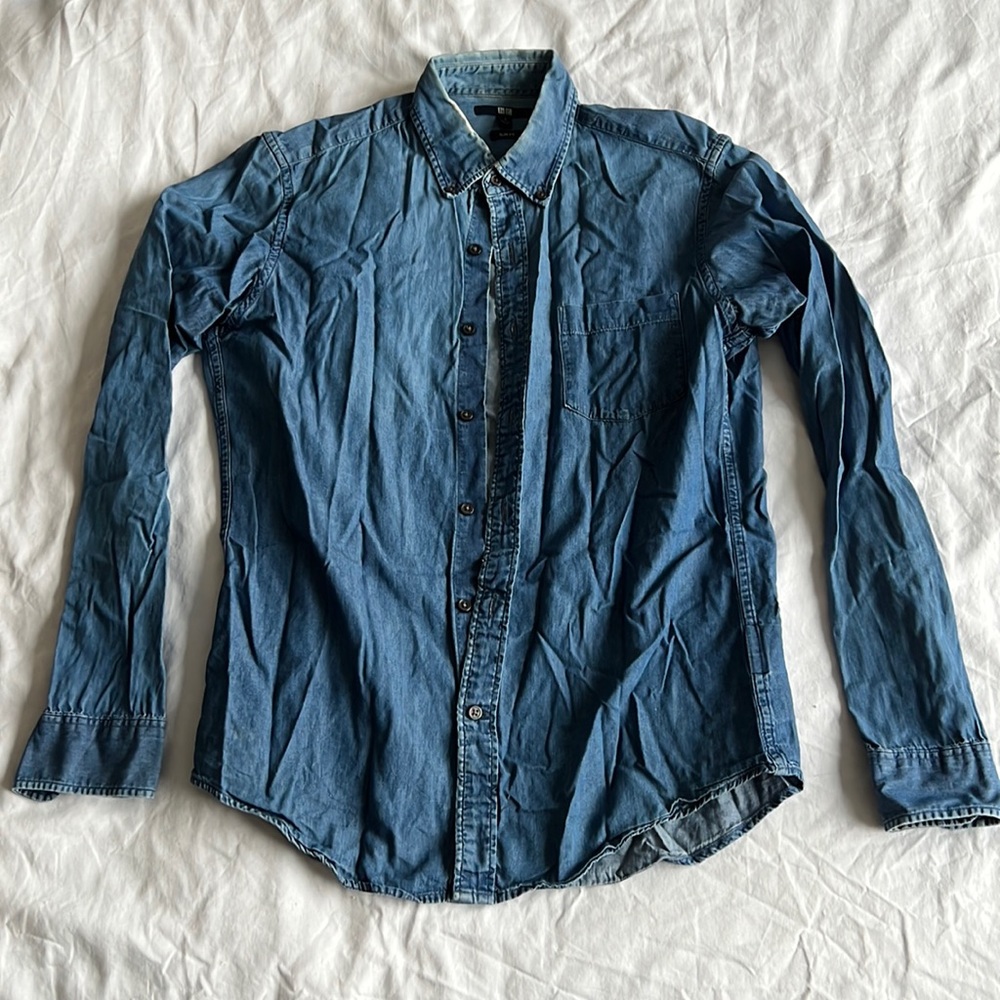 Long sleeve chambray cotton button down